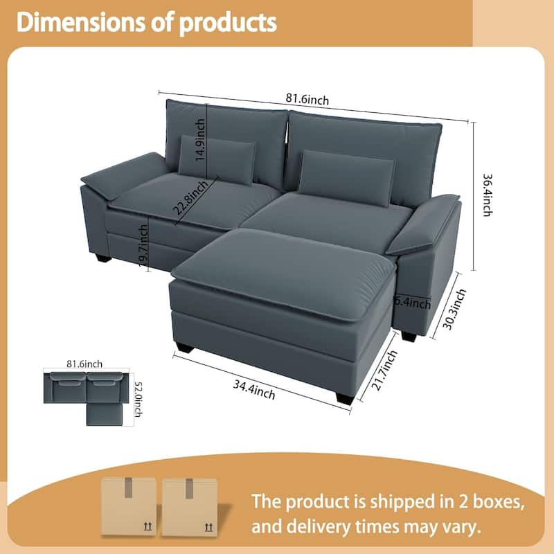 Kullavik Cloud Chenille L-Shaped Sofa, Modular Sectional Sofa with Ottoman, Throw Pillows and Double Layered Cushion