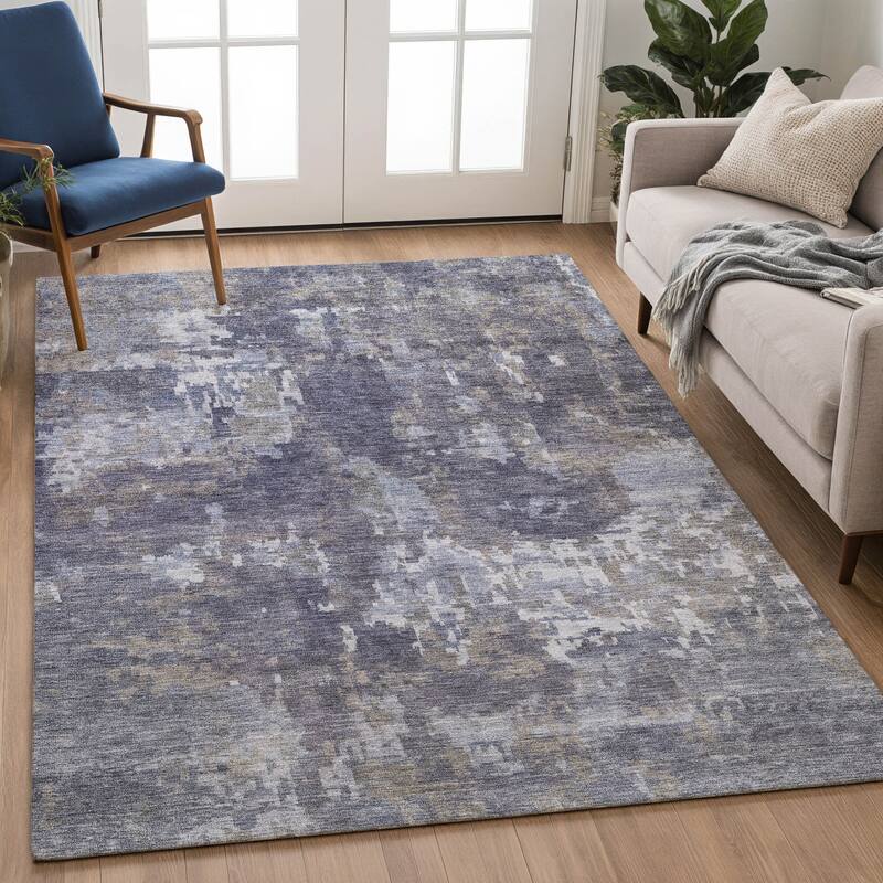 Machine Washable Indoor/ Outdoor Ombre Abstract Chantille Rug
