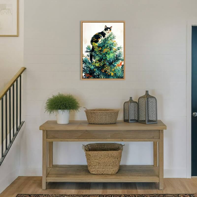 Cats Life Christmas Tree by Justyna Jaszke Framed Canvas Wall Art