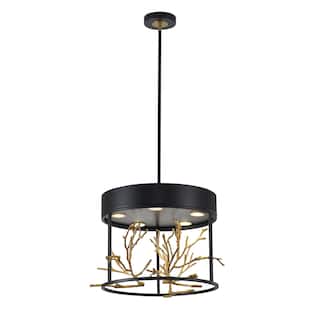5-Light Matte Black Pendant With Gold Branch Accents