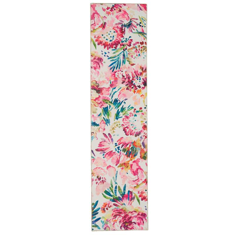 Julian Machine Washable Raspberry and Ivory Area Rug - 2' x 8' Runner