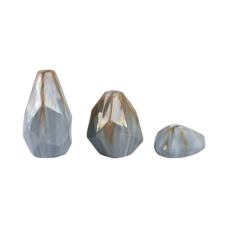 Ceramic Vases Modern Faceted Casual Decor (Set of 3) - 3/7/9" Brown