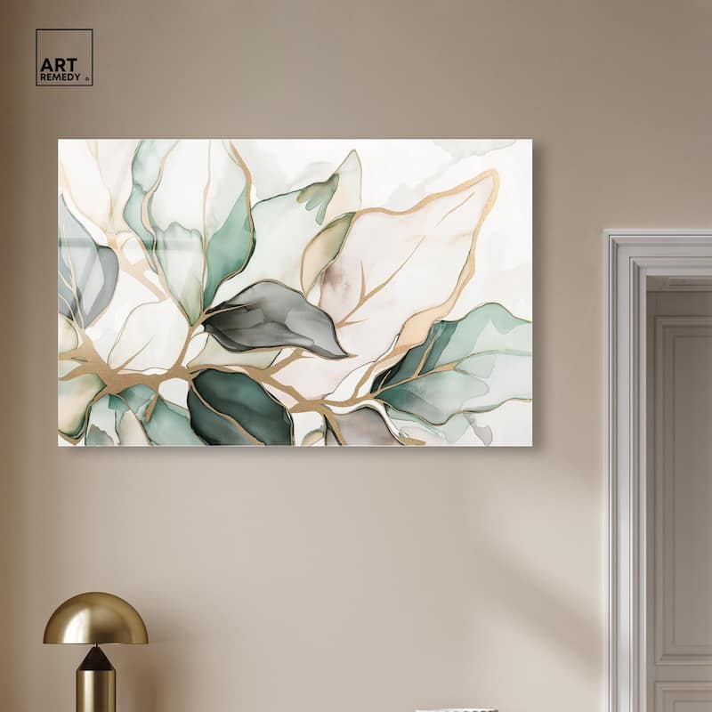 Golden Veined Leaves II Acrylic by Art Remedy, Ready to Hang