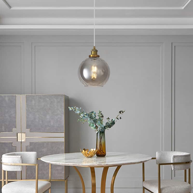 1-Light Glam Modern Metal Hanging Foyer Pendant Light with Glass Shade for Kitchen Island