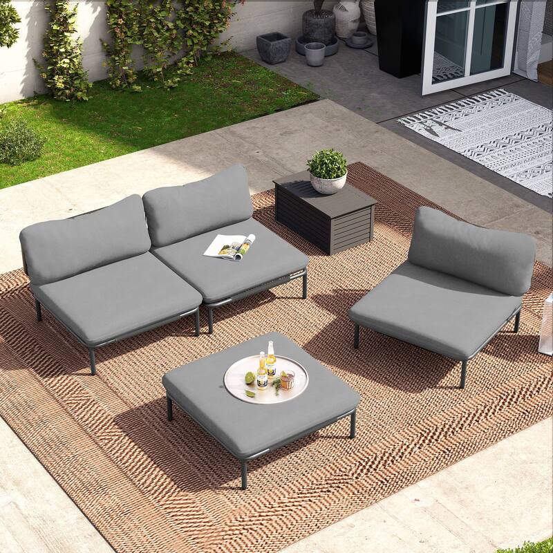 Outdoor Patio Sectional Sofa Conversation Set Cushioned Free Combination Customizable Set - 4-Seater with 4 arms - Dark Grey