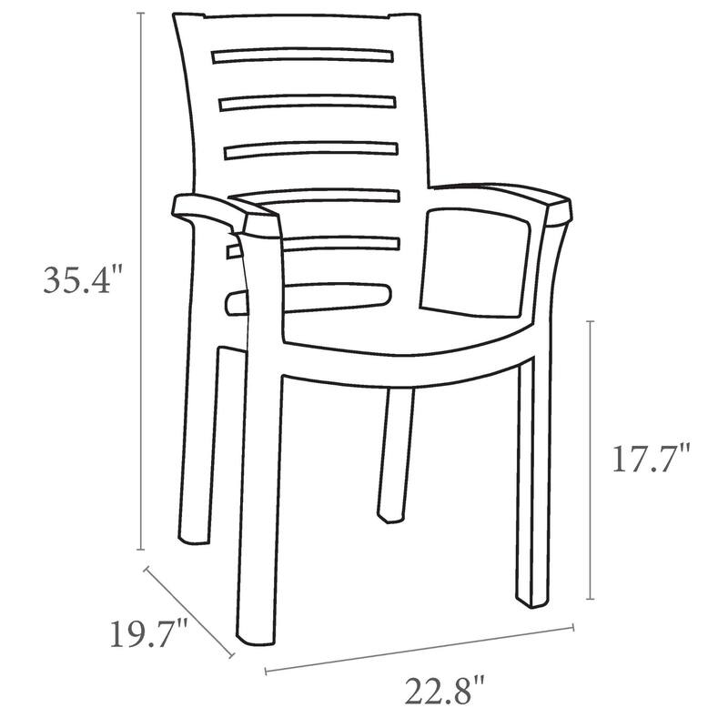 35.5" Snow White Resin Solid Stackable Weather Resistant Dining Arm Chair