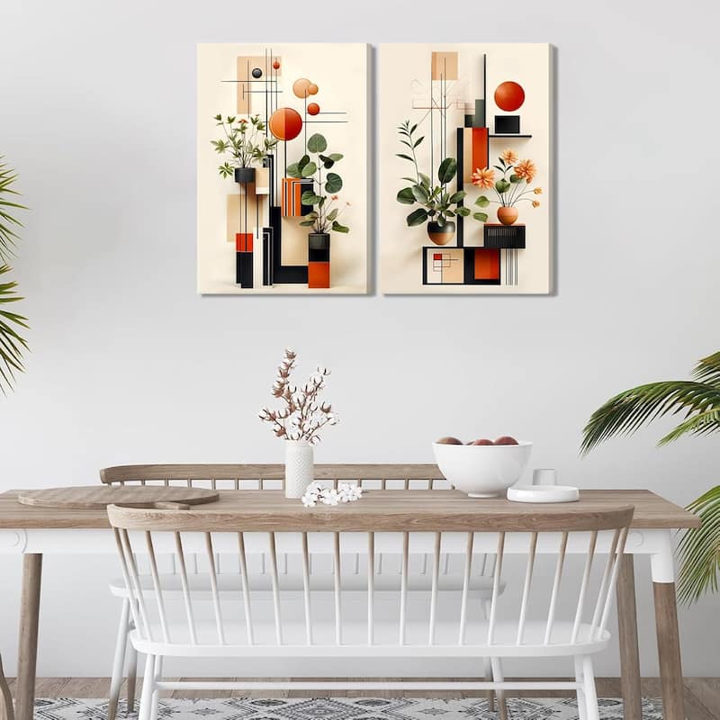 2 Pcs Mid-Century Modern Canvas Wall Art