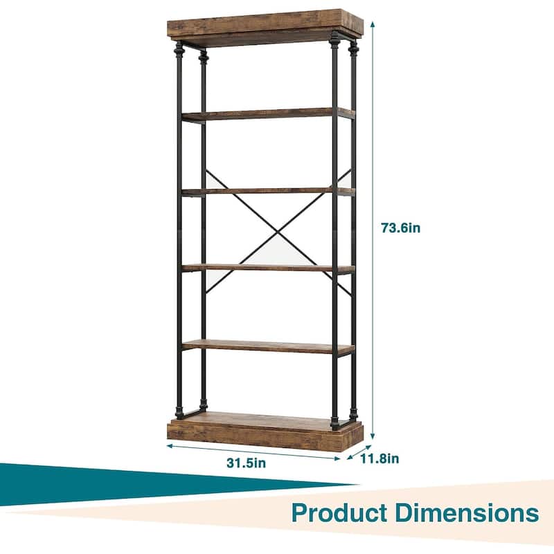 73.6" Tall Industrial 6-Tier Bookshelf Freestanding Bookcase with Shelves