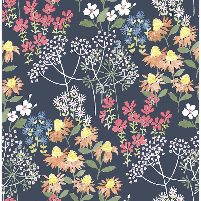 A-Street Prints Cultivate Navy Springtime Blooms Wallpaper