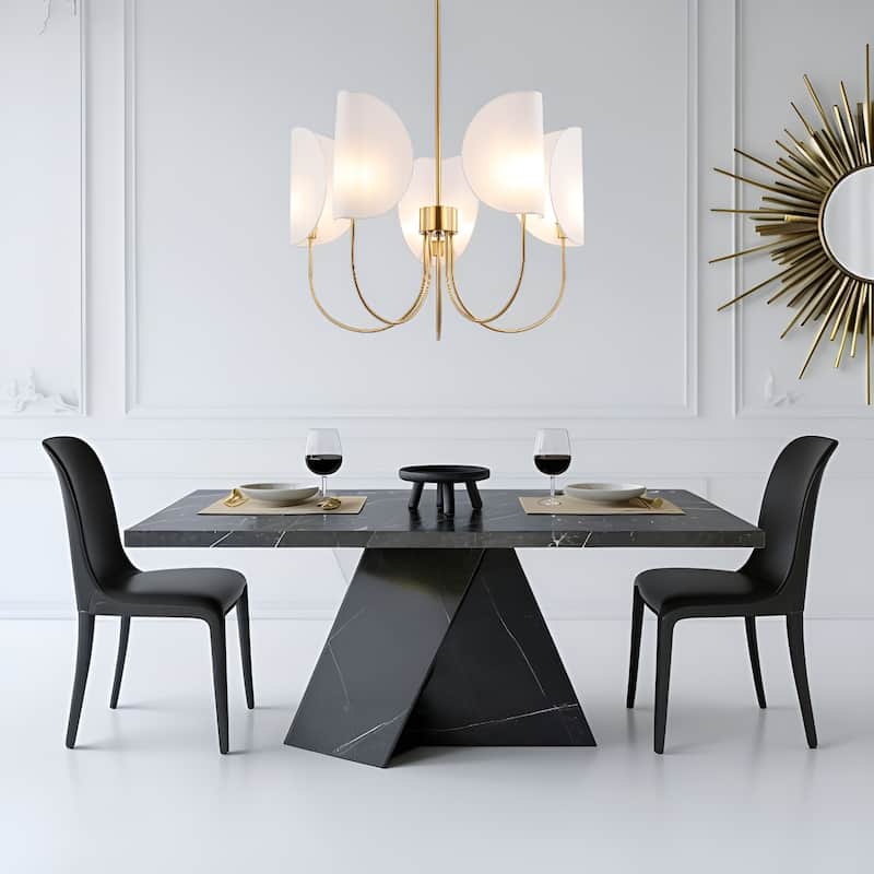 5-Light 31" Wide Contemporary Candle Style Chandelier with Semi-Open White Fabric Shade - Gold
