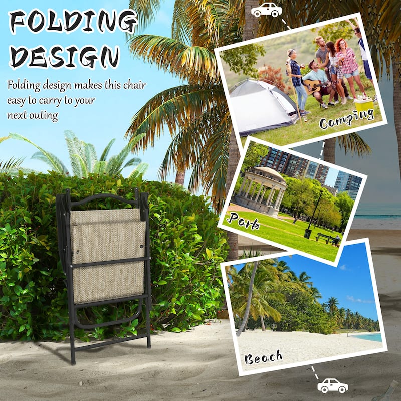 Folding Patio Chairs, Set of 4 - Beige