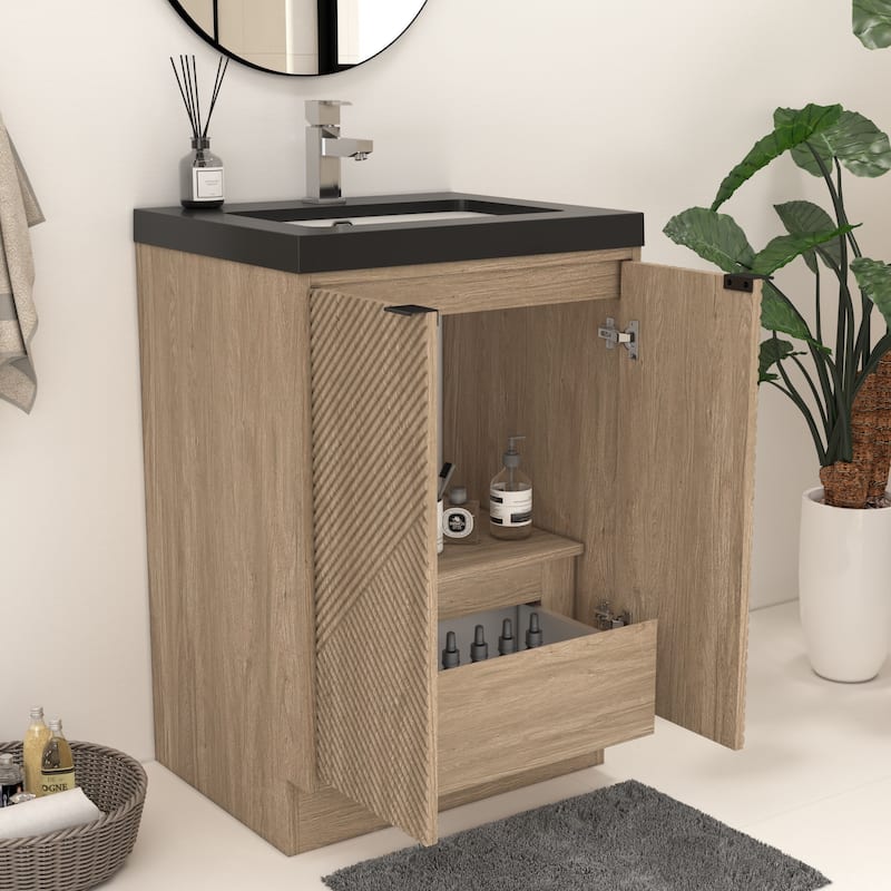 Milano 24" Freestanding Bathroom Vanity with Black Acrylic Sink