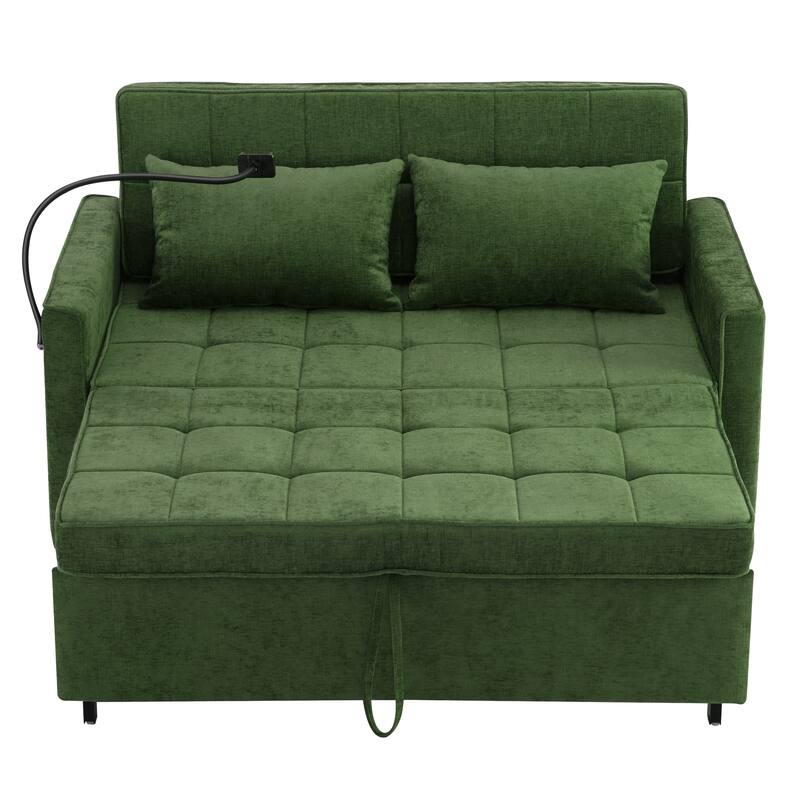 Loveseat Sofa Pull-out Sofa Bed with a Reversible Backrest Cushion, Side Pockets, Two USB Ports and a Phone Holder