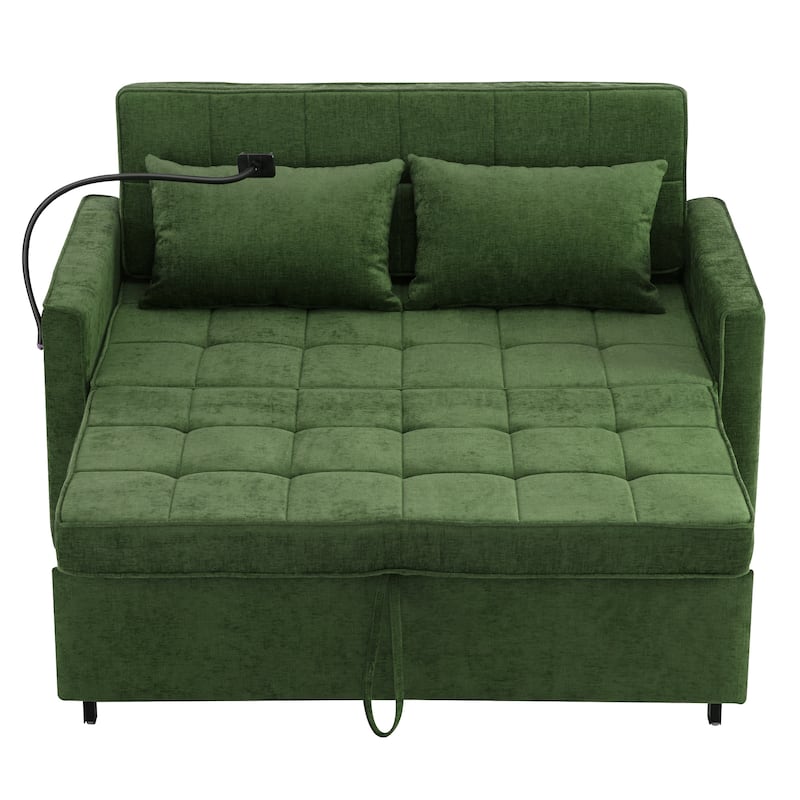Roomfitters Loveseat Sleeper Sofa Bed with USB Ports, Reversible Cushion, Side Pockets and Phone Holder