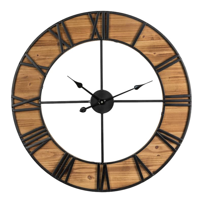 Glitzhome 30"D Oversized Farmhouse Wooden and Metal Wall Clock