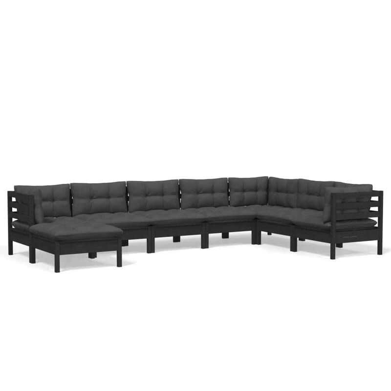 vidaXL Solid Pinewood Patio Lounge Set 9 Piece with Cushions Multi Colors