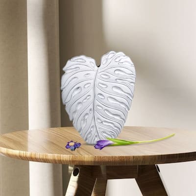 ARIA HOME White Polyresin Philo Leaf Vase