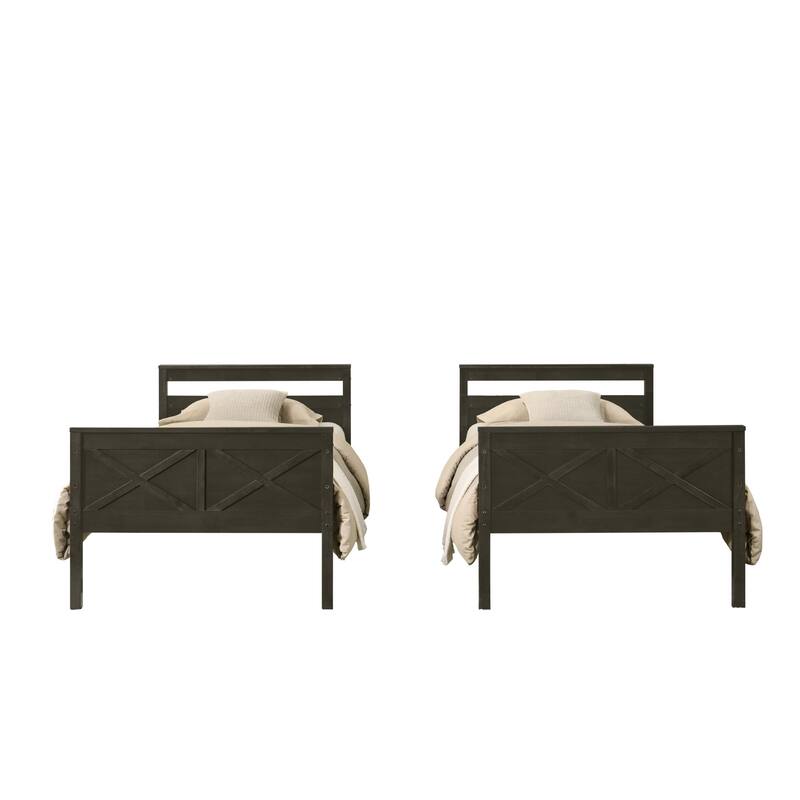 Clayfell Exeter Twin Over Twin Solid Wood Bunk Bed Frame with Guardrails and Ladder, Easy Assembly