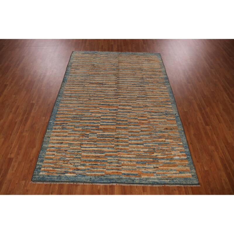 Striped Moroccan Oriental Area Rug Handmade Wool Carpet - 6'9" x 9'9"