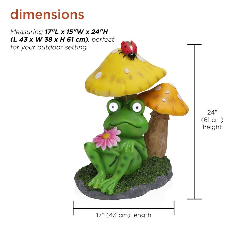 Solar Frog Relaxing Under Mushrooms Statue