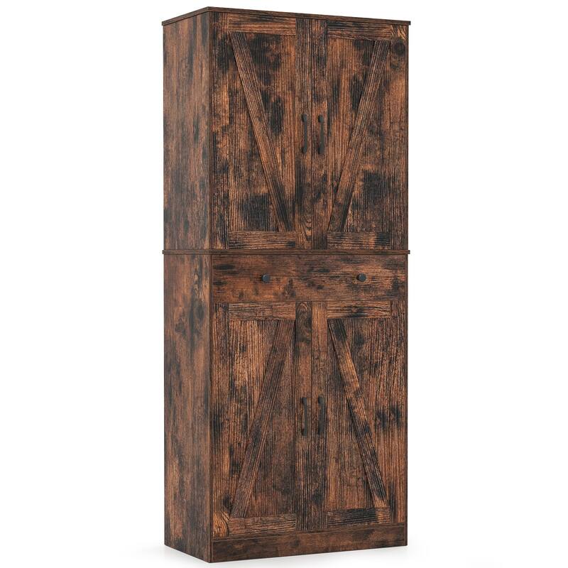 Costway 72" Tall Kitchen Pantry Modern Farmhouse Cupboard Cabinet with - See Details - Brown