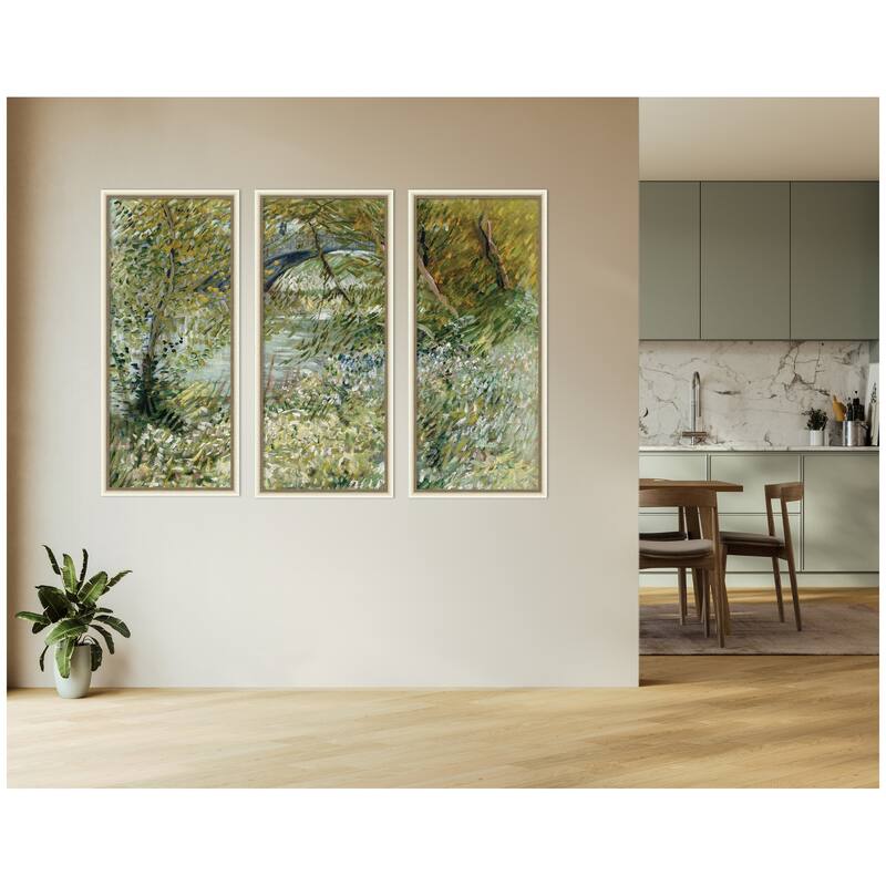 Kate and Laurel Vincent van Gogh River Bank in Springtime 1887 3 Piece Framed Wall Art Print Set by Nostalgia Prints