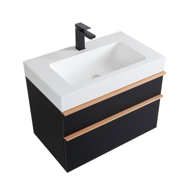 30 Inch Wall Mounted Bathroom Vanity with Integrated Acrylic Sink, 2 Soft-Close Drawers, Pre-Assembled,Modern Floating Cabinet