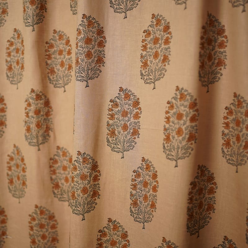 Fabdivine Hand Block Floral Window Drape or Curtain Home Accent Decorative