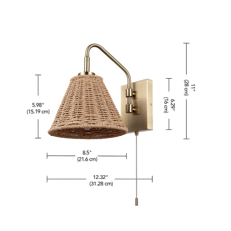 Globe Electric 91006589 Etienne 11" Tall Wall Sconce with Rattan Shade