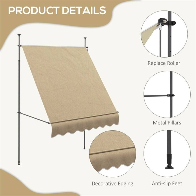 Outdoor Retractable Patio Awning with Adjustable Height Shade and Strong Metal Frame - 59" W x 47.25" D