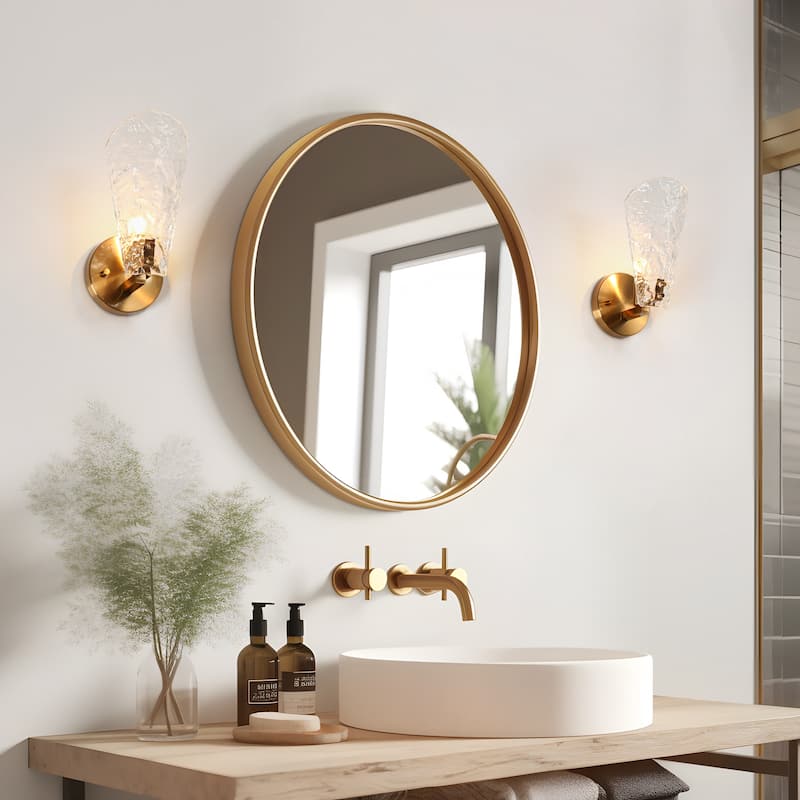 Fenro Modern Brass Wall Sconce Glass Art Deco Bathroom Vanity Light - Electroplated Gold - L4.7"*W5.9"*H10.6"