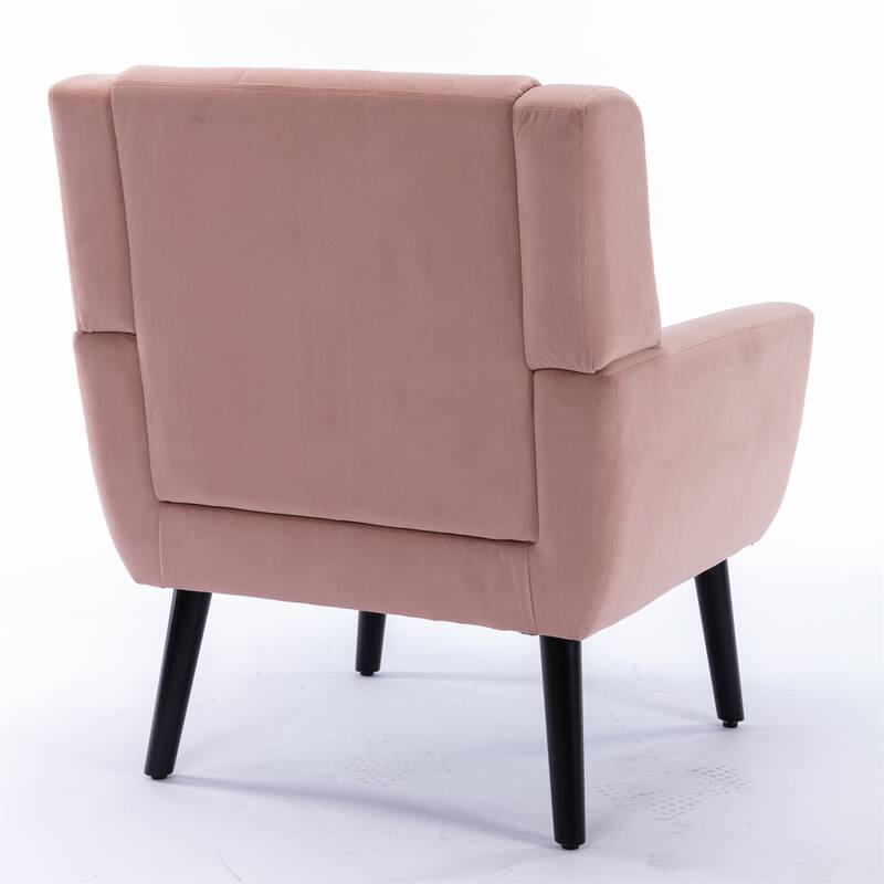 Pink Velvet Modern 29.53" Upholstered Buttons Tufted Accent Chair with Black Solid Wood Legs