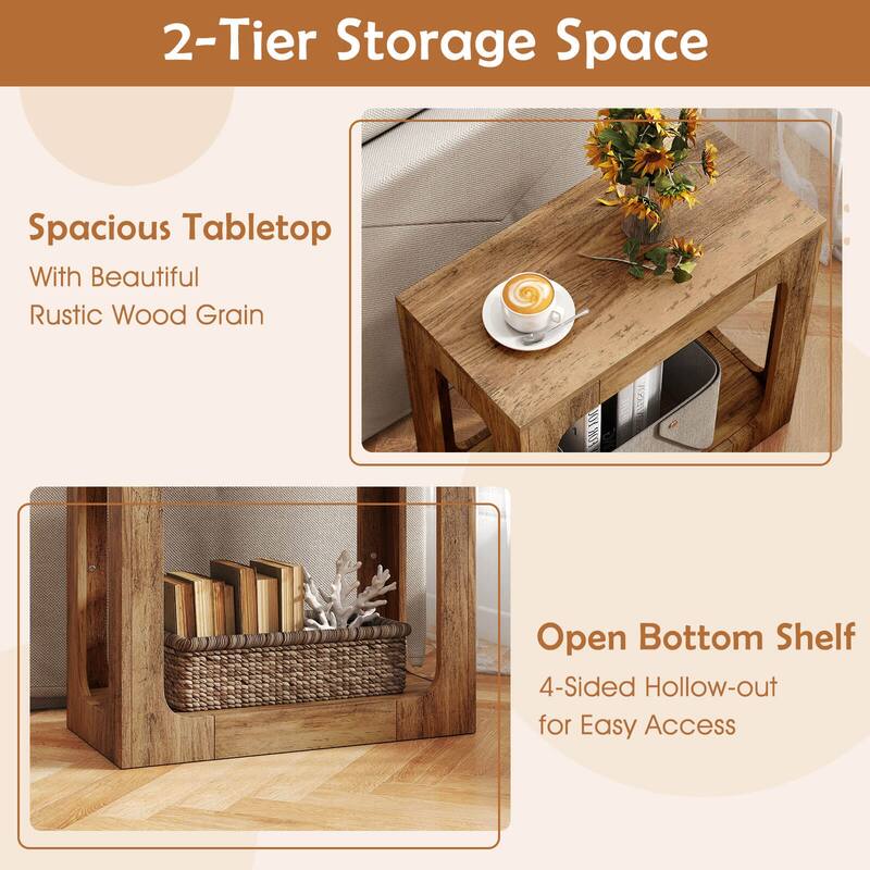 Costway 1/2 PCS 2-Tier End Table with Storage Shelf Hollow-out Design