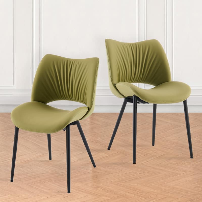Modern PU Leather Dining Chairs Set of 2, Upholstered Kitchen Chairs - Avocado Green