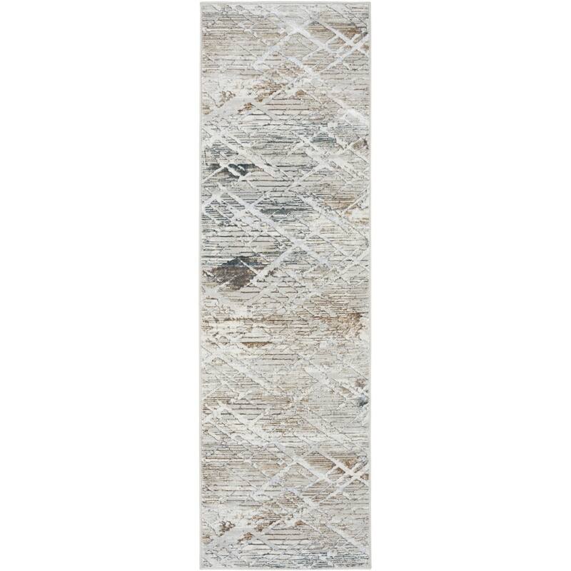 Fice Power Loomed Abstract Modern Non Skid Stain Resistant Area Rug By HomeRoots - 90' X '27' X '0.39