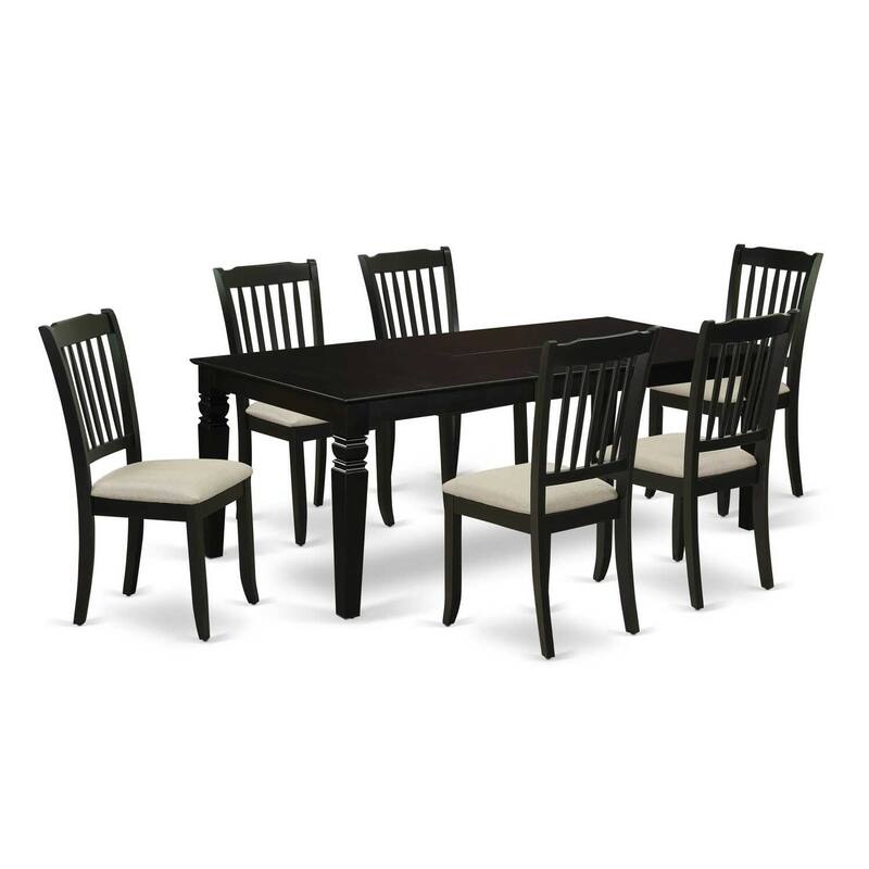 7Pc Dinette Set - Black Kitchen Table with Leaf & 6 Linen Chairs - 84