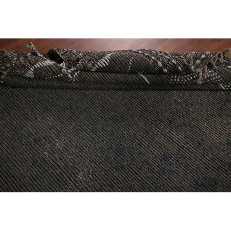 Striped Brown Moroccan Area Rug Handmade Wool Carpet - 8'10"x 12'7"