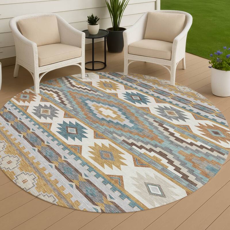 Machine Washable Indoor/ Outdoor Modern Ottawa Chantille Rug - Gold - 8' x 8'