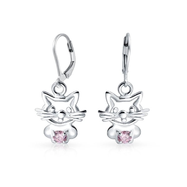 Bling Jewelry Pink Cz Kitty Cat Leverback Dangle Earrings Bling Jewelry Pink Cz Kitty Cat Leverback Dangle Earrings Sterling Silver
