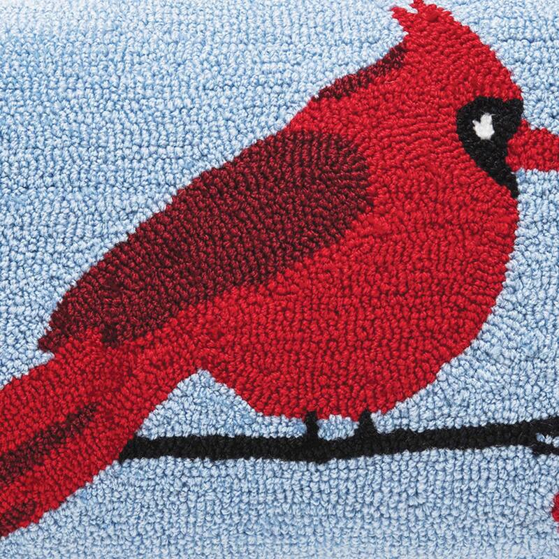 Christmas Cardinal Berry Branch Hooked Decorative Accent Throw Pillow