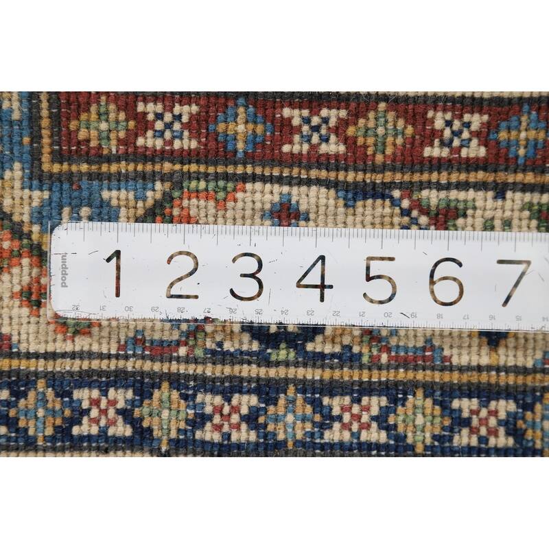 Geometric Kazak Oriental Accent Rug Hand-Knotted Brown Wool Carpet - 2'1" x 2'10"