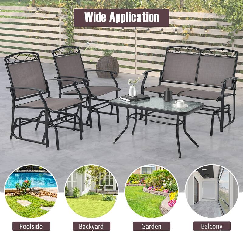 Gymax 2 PCS Patio Glider Conversation Set Outdoor Loveseat Glider