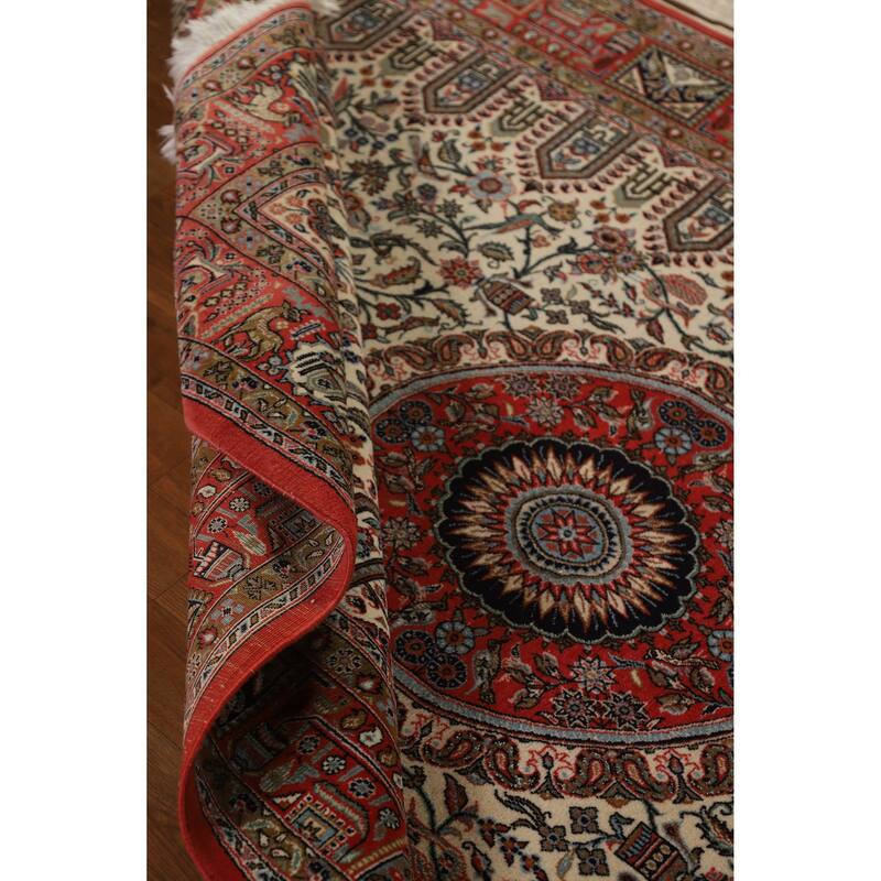 Hand Knotted Oriental Kork Wool Carpet Traditional Floral Beige & Ivories Qum Area Rug - 7' 2'' X 4' 9''