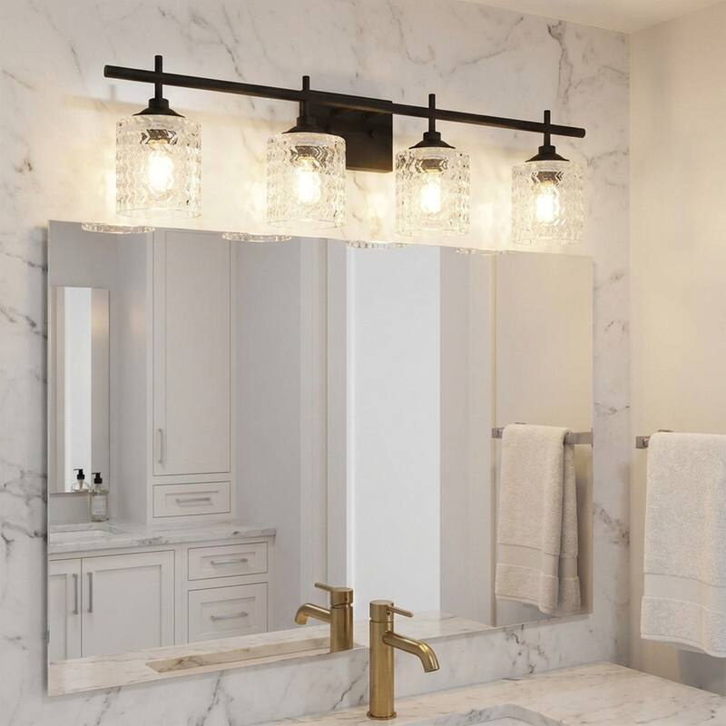 Acroma 4-light Modern Dimmable Bathroom Vanity Light with Art Glass