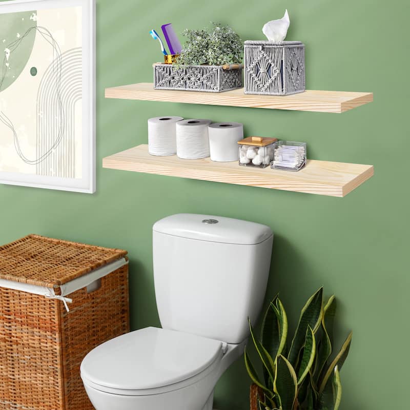 Solid Wood Floating Shelves for Wall - Long Wooden Wall-Mounted Shelves - 9” L X 35"W X 1.2” H