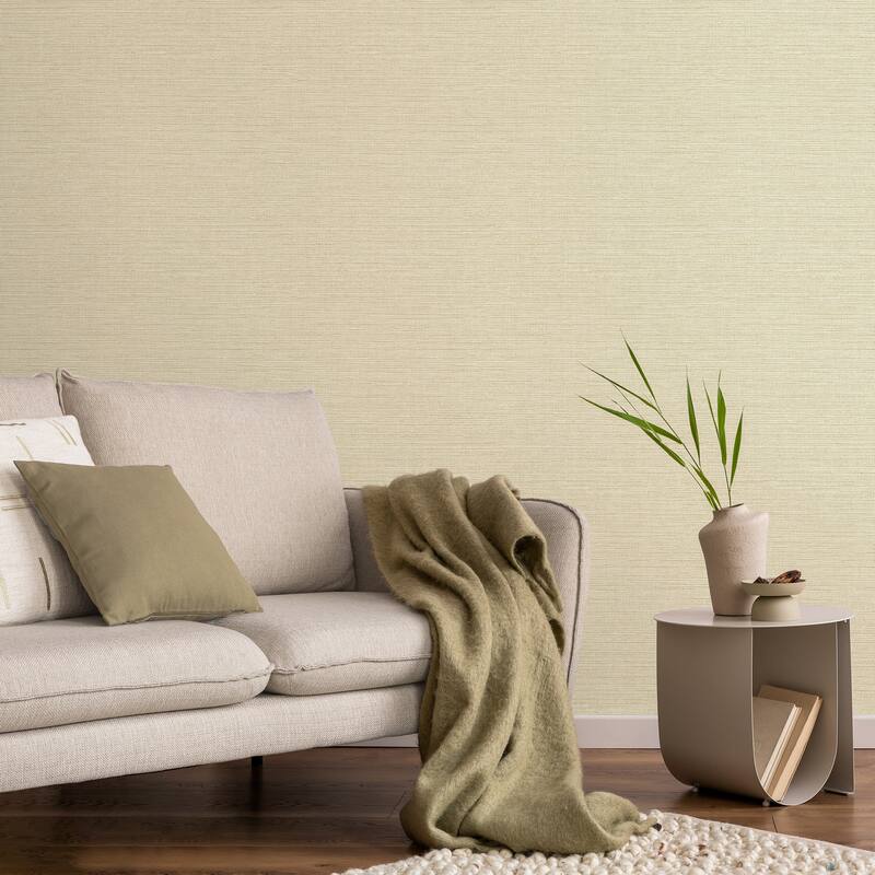 Fine Decor Miya Light Yellow Faux Grasscloth Wallpaper