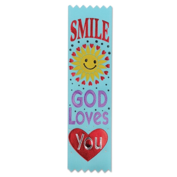 Pack of 30 Religious Sunday School “Smile God Loves You" Award Ribbons 6.25" - N/A
