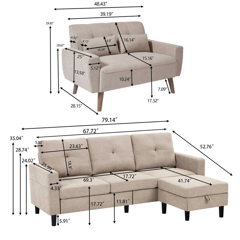 3 Pieces Living Room Sets