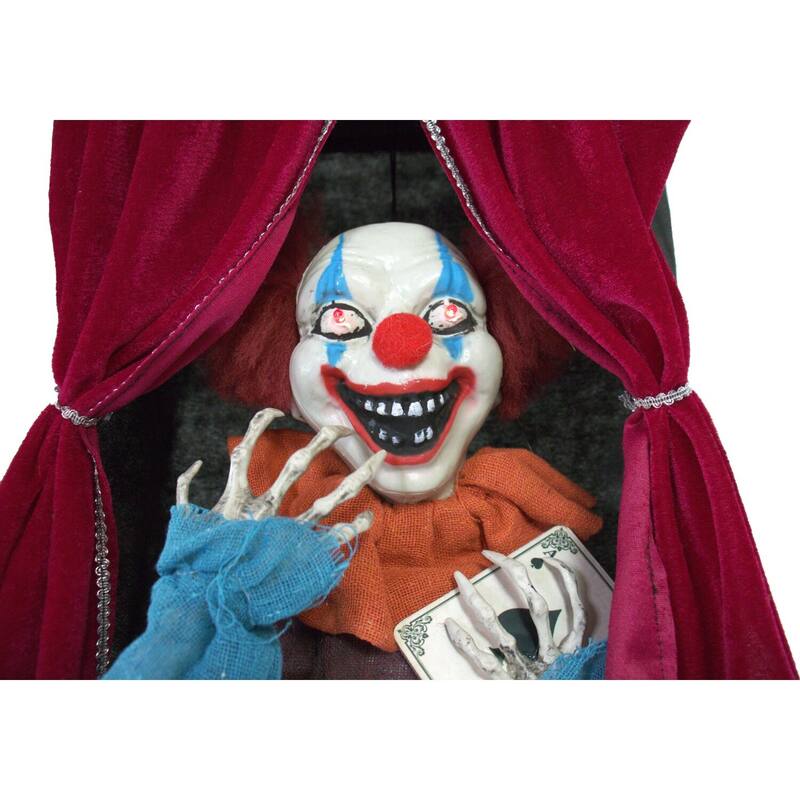 Haunted Hill Farm Animatronic Clown, Indoor/Outdoor Halloween Decoration, Flashing Red Eyes, Talking, Battery-Operated