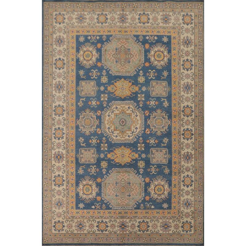 Blue Kazak Living Room Area Rug Handmade Wool Carpet - 6'8" x 9'9"
